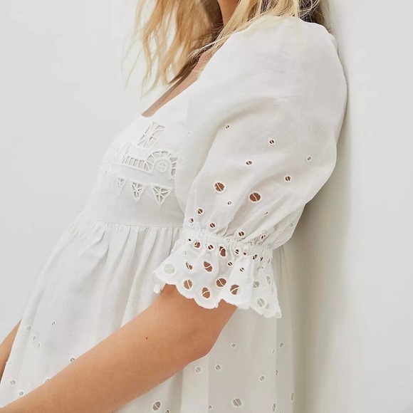 Anthro Audrina Forever That Girl White Eyelet Swing Dress Size Petite Large PL - Picture 2 of 16